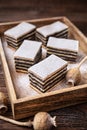 Layered poppy seed cake dusted with powdered sugar Royalty Free Stock Photo