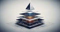 Layered pyramid structure symbolizing financial investment and data hierarchy with glowing lines Royalty Free Stock Photo