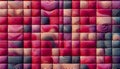 Layered red pink and purple squares with wavy lines create a seamless geometric pattern forming a modern abstract background with Royalty Free Stock Photo