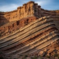 The rock layers are tilted at a steep angle showcasing geological folding Royalty Free Stock Photo
