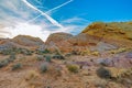 Layered Sandstone Hills and Desert Plain in Valley of Fire Royalty Free Stock Photo