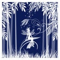 Layered Shadow Box Template. Fairy Light Box. Cute fairy magical and fictional character silhouette sitting on tree Royalty Free Stock Photo