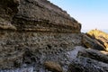 Layered shell-shore, destroyed by waves during storms, Black Sea