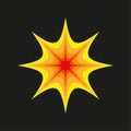 Layered star shape. Dynamic burst element. Red yellow Vector graphic. Dark background explosion. Royalty Free Stock Photo