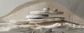 A layered stone podium with varying heights, creating a dynamic, multi-level display. The podium is