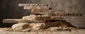A layered stone podium with varying heights, creating a dynamic, multi-level display. The podium is