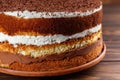 Layered tiramisu cake. close up view