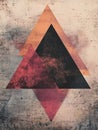 Layered triangular shapes in varying colors interact with a textured background, forming a captivating abstract design