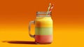 Layered Tropical Smoothie in Glass Jar on Orange Background Royalty Free Stock Photo