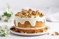 Layered vanilla cake with nuts