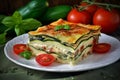 Layered vegetable pie food. Generate Ai