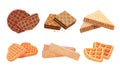 Layered Waffle or Wafer Desserts with Textured Surface Vector Set