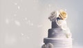 layered wedding cake with roses and cream on neutral background AI, minimalist style, tone on tone colors Royalty Free Stock Photo