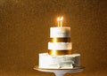layered wedding cake with roses and cream on neutral background AI, minimalist style, tone on tone colors Royalty Free Stock Photo