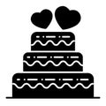 Layered wedding cake solid icon. Wedding cake vector illustration isolated on white. Tiered cake glyph style design