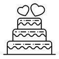 Layered wedding cake thin line icon. Wedding cake vector illustration isolated on white. Tiered cake outline style