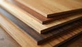 Layered wood chipboard samples display different color tones and grain patterns. Materials for furniture construction, interior Royalty Free Stock Photo