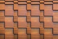 Layers of brown wood decoration on wall.modern decor.texture on wall. Royalty Free Stock Photo