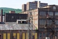 Layers of buildings in an old steel mill industrial manufacturing site