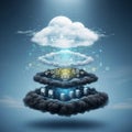 Layers of clouds, each representing different technology levels, are depicted in the Royalty Free Stock Photo