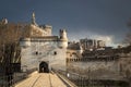 View of medieval city walls of Avignon from the Pont d` Avignon, France Royalty Free Stock Photo