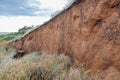 Layers of earth with cracks due to landslides of the soil.