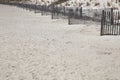 Layers of erosion fencing protecting the dunes at Tybee Island Georgia Royalty Free Stock Photo