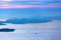 Layers of mountain in the Adriatic Sea. Sunset. Dubrovnik. Croatia Royalty Free Stock Photo