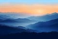 Layers of mountain with fogs and soft colored sunrise color Generative AI