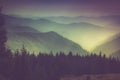 Layers of mountain and haze in the valleys. Royalty Free Stock Photo