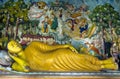 The Laying Buddha statue inside the Image House at Wewurukannala Vihara at Dickwella in Sri Lanka.