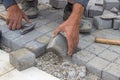 Laying concrete brick pavers Royalty Free Stock Photo