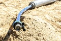 Laying and connection of a water hose for a private house. the concept of laying and connecting the water pipe, hose for water sup