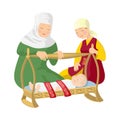 Laying in the cradle. Besik. Kazakh folk tradition. Mother and grandmother among nomadic peoples