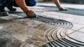 Laying floor ceramic tile. Renovating the floor.