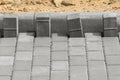 Laying floor tile sidewalk urban road or repairing paving stone slabs at a construction site Royalty Free Stock Photo