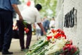 Laying flowers on the 9th of May for veterans Royalty Free Stock Photo