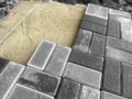 Laying gray paving slabs Brick, close-up