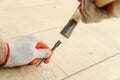 Laying hardwood parquet.