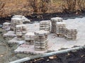 Laying paving slabs on the street. The working process Royalty Free Stock Photo