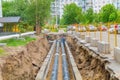 Laying pipe heating network in Moscow.