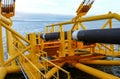 Laying of pipes with pipe-laying barge crane near the shore. Descent of the pipeline to a bottom exhausting with the pipelaying Royalty Free Stock Photo