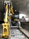 Special wheel excavator for work on the rails on the railway.