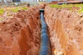 Laying underground drainage pipe systems for rainwater a stormwater Royalty Free Stock Photo