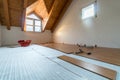 Laying wooden floor during renovations Royalty Free Stock Photo