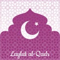 Laylat al-Qadr. Islamic religion holiday. Symbolic silhouette of the mosque. Crimson shades of color. White background. Paper styl