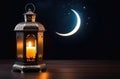 Laylat al-Qadr, holy month of Ramadan,Arab lantern fanus, candles, moon moon and stars, magical atmosphere, dark Royalty Free Stock Photo