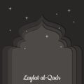 Laylat al-Qadr. Islamic religion holiday. Symbolic silhouette of the mosque. Gray shades of color. Paper style