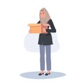 Layoff Concept. Muslim Businesswoman with Box Leaving Job