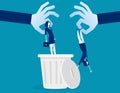 Layoff. Manager dropped staff into trashcan. Concept business vector illustration